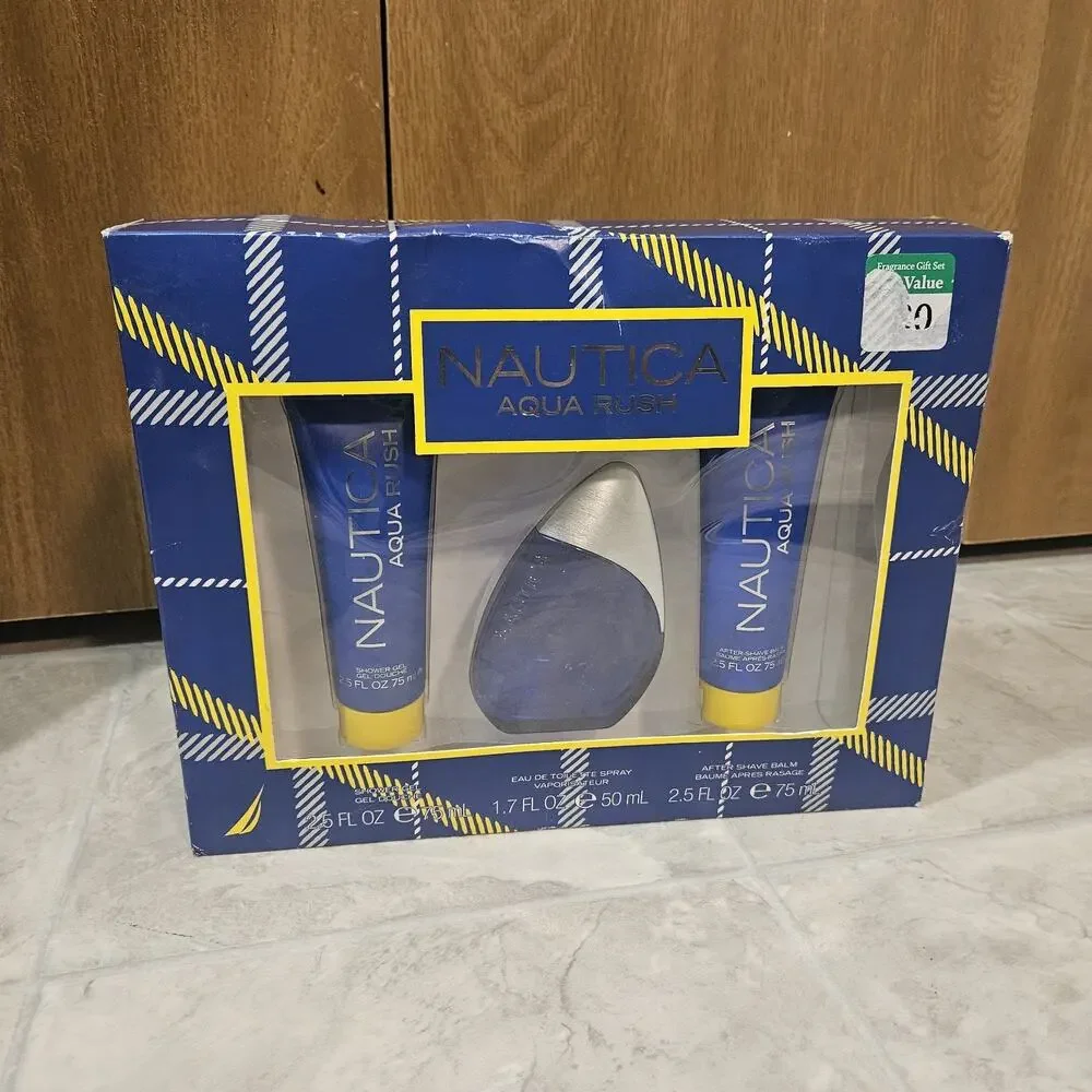 Rare Nautica Aqua Rush 3 Piece Men Fragrance Gift Set 1.7oz EDT Discontinued